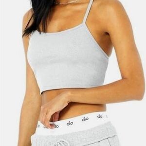 ALO Yoga Alosoft Ribbed Crop Calm Tank Athletic Heather Gray NWOT